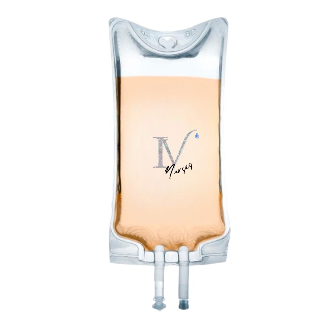 IV bag with the IV Nurses logo. Promotional image for “Sunshine Skin" Healthy Glow treatment.